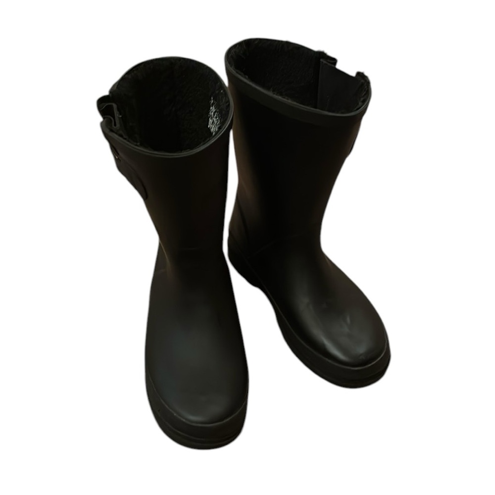 Kids Black Fleece Lined Rainboots, size 1